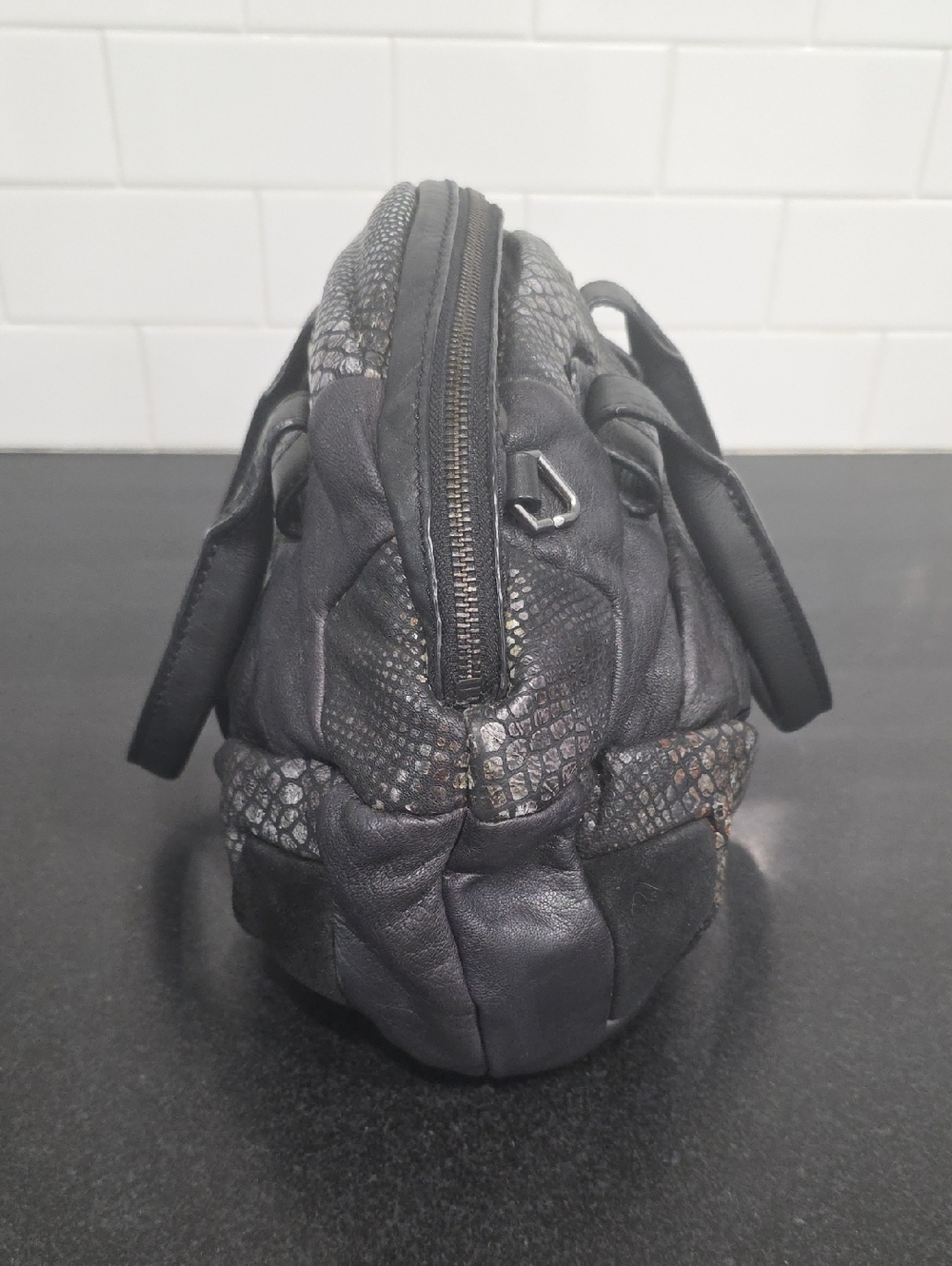 Liebeskind Black Mixed-Texture Leather Satchel - Picture 4 of 8